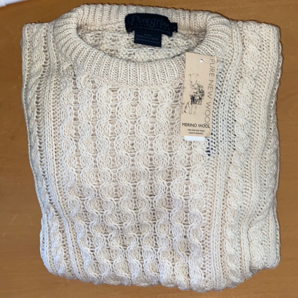 Men’s: small medium, pure wool knitted sweater from Peregrine, made in England